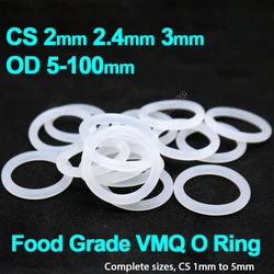 O-Ring in Silicone bianco guarnizione di tenuta VMQ CS 2 2.4 3mm rondella impermeabile per uso alimentare O-ring isolante in gomma OD 5 6 7 8 9 10 11-100mm