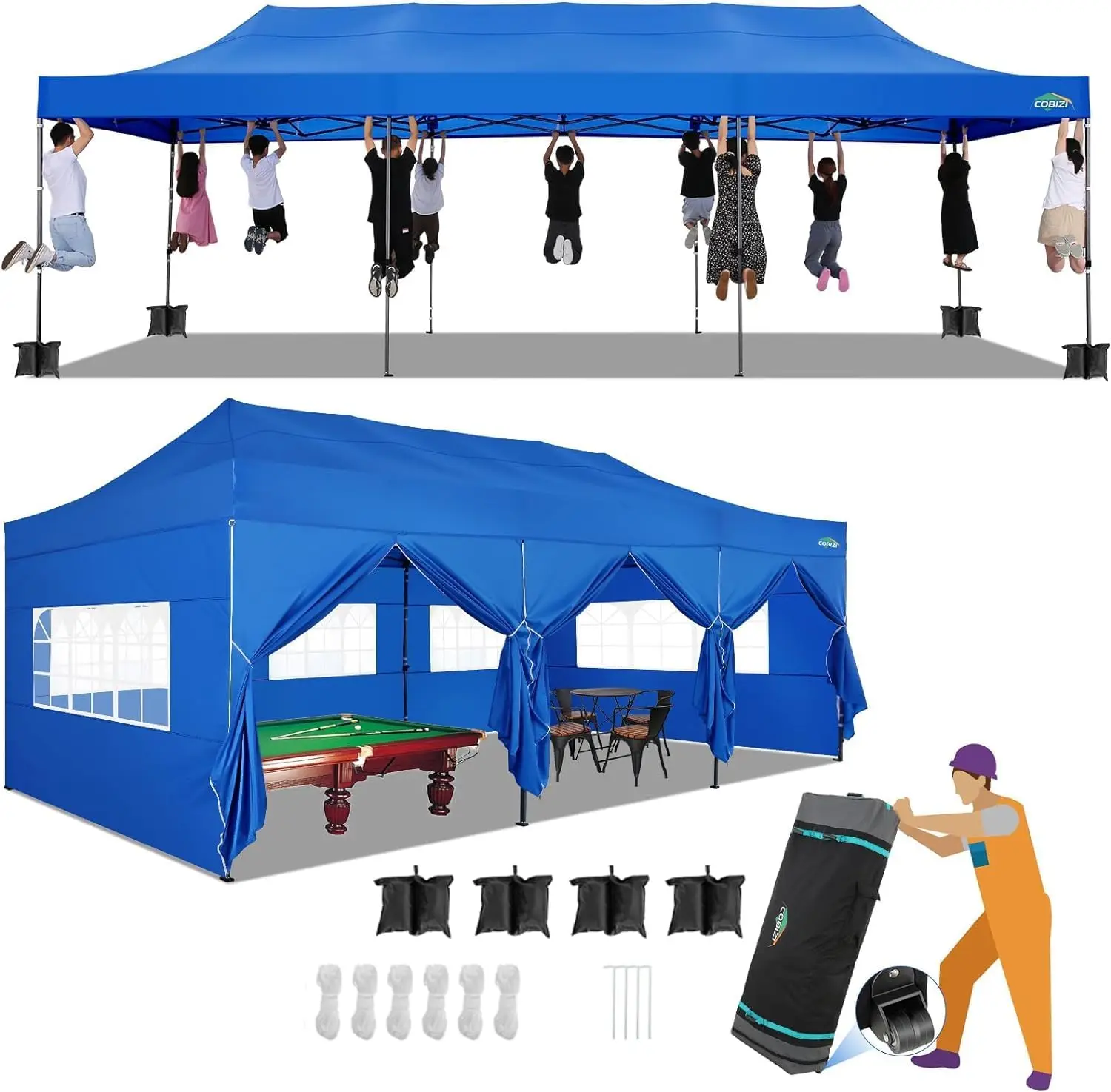 10x30 Pop up Canopy with 8 Removeable Sidewalls, Heavy Duty Party Tents for Parties, Events and Weddings, UPF 50+ Waterproof Com