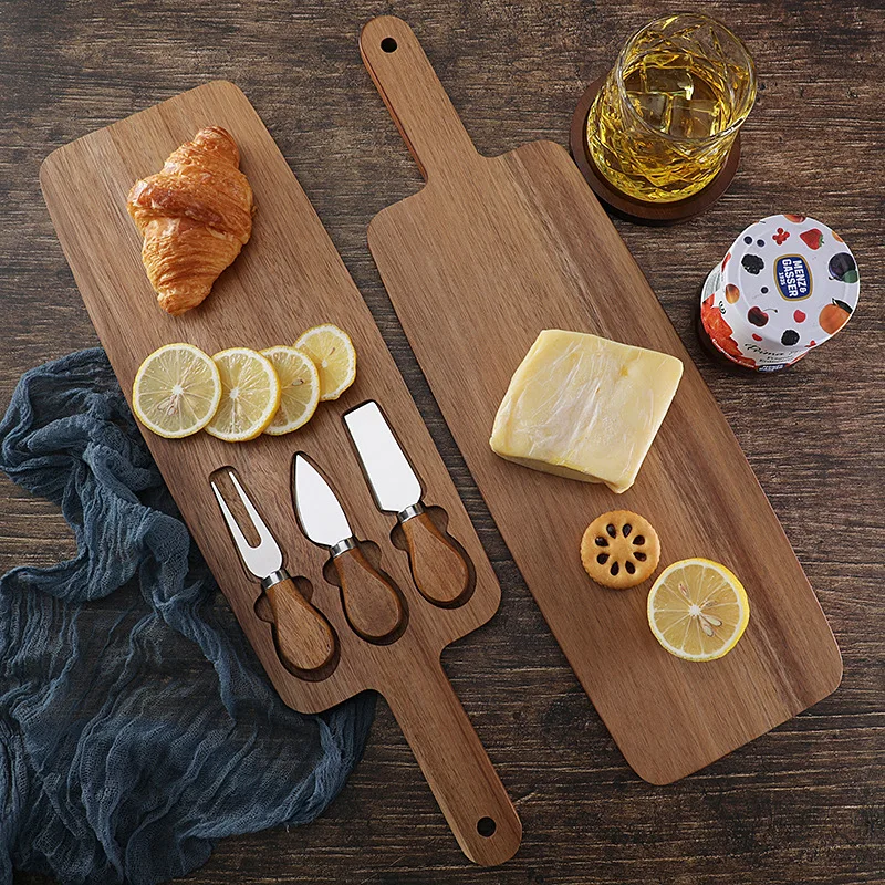 Charcuterie Board with Complete Cheese Tool Set, Natural Wood Cutting Platter for Cheese Meat Bread Fruit Table Decor Present