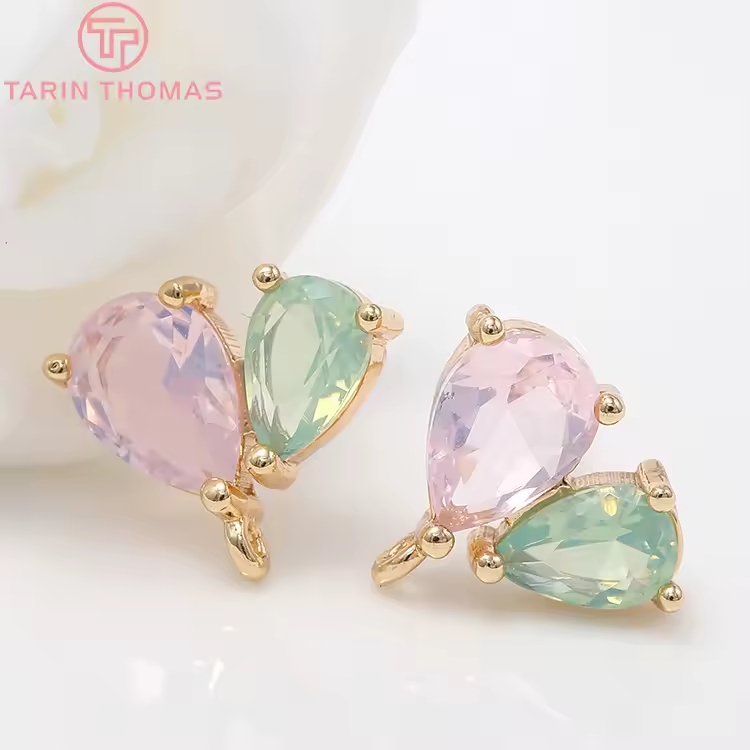 (2315)4PCS 10x11MM Hole 1MM 24K Gold Color Brass with Zircon Heart Stud Earrings High Quality Diy Jewelry Findings Accessories