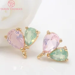 (2315)4PCS 10x11MM Hole 1MM 24K Gold Color Brass with Zircon Heart Stud Earrings High Quality Diy Jewelry Findings Accessories