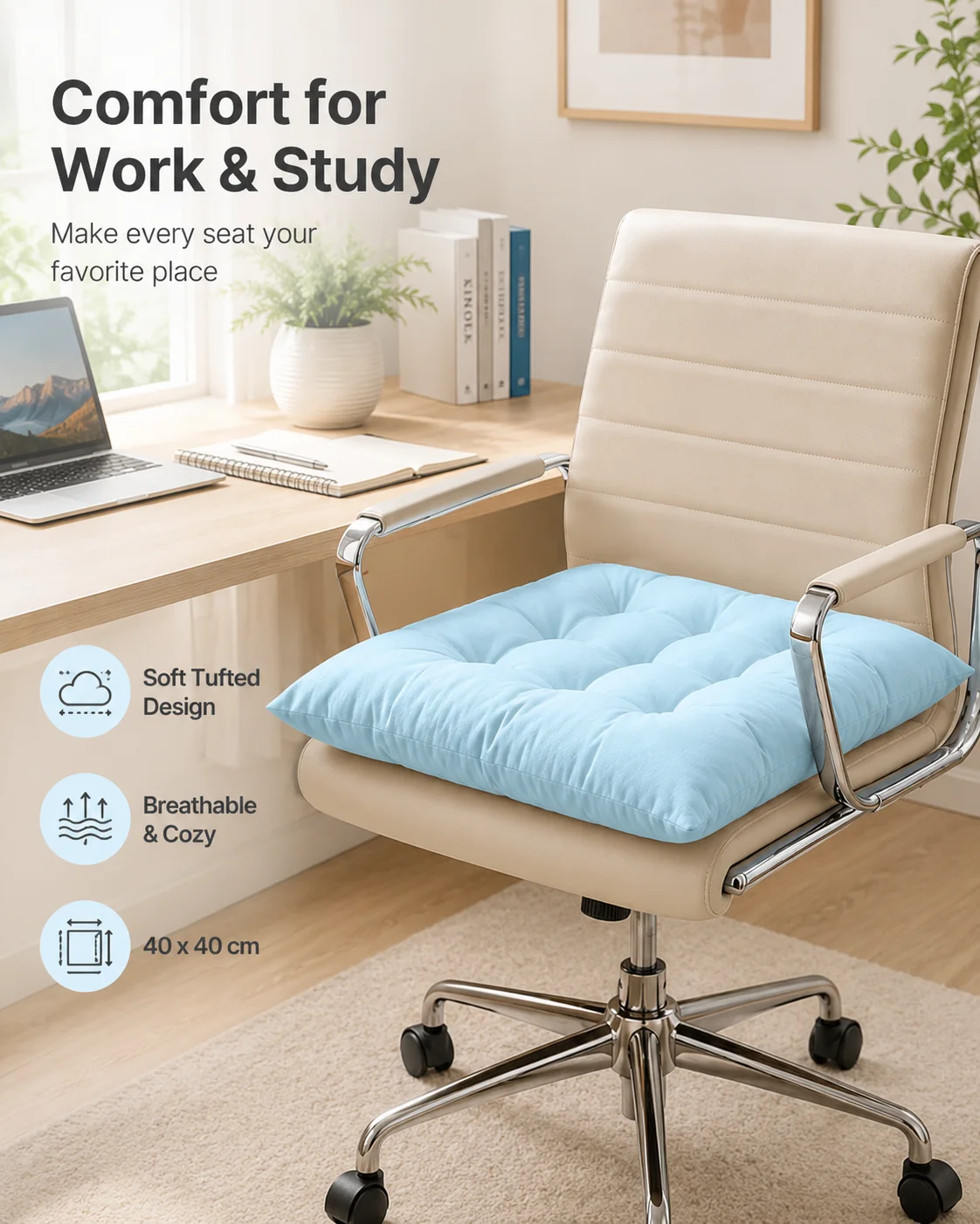 Office Seat Pad Cushion, Breathable Soft Chair Pad for Long Sitting, Comfortable Bottom Cushion for Daily Use