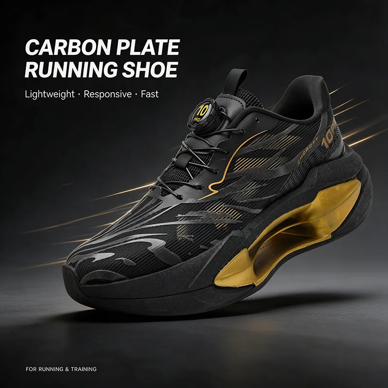 Stable Landing Carbon Plate Running Shoes Non-Slip High-Rebound Athletic Shock Absorbing Sneakers for Men Women Trail Training