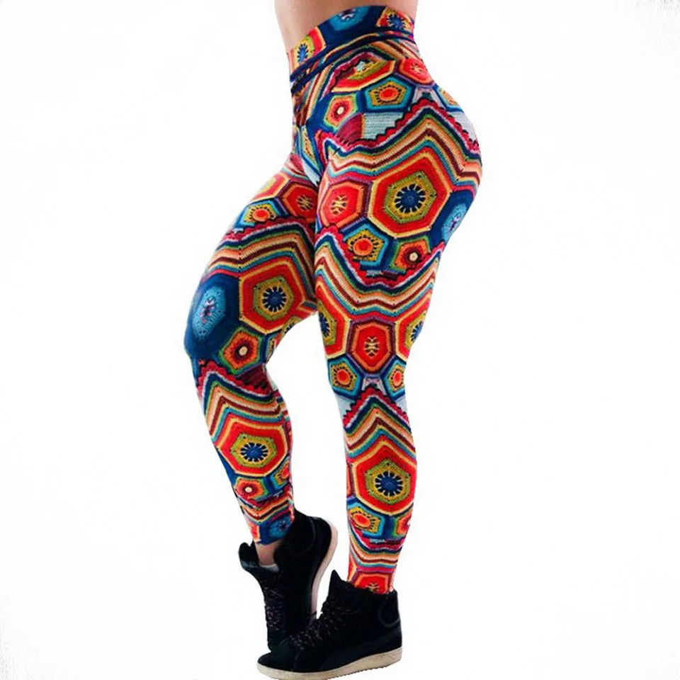 Women High Waist Printed Leggings Fitness Sporting Colourful Yoga Pants Push Up Elastic Pencil Bottoms Fashion Casual Trousers