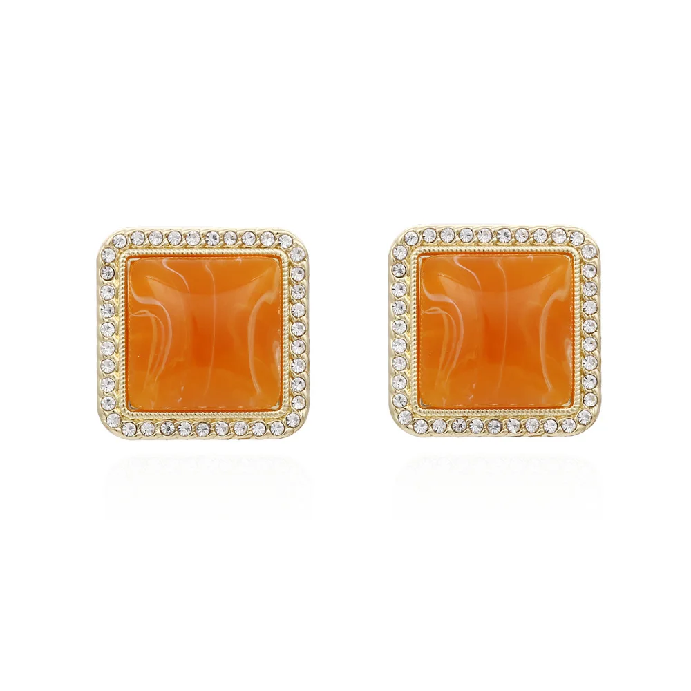 Korea Dongdaemun diamond-encrusted geometric square candy-colored stud earrings simple ins basic earrings women's