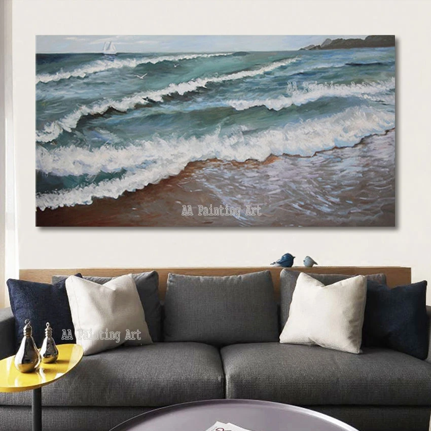 Abstract Palette Knife Seascape Wave Oil Painting Unframed Canvas Picture Art Home Decoration Wall Art Sea Wave Artwork