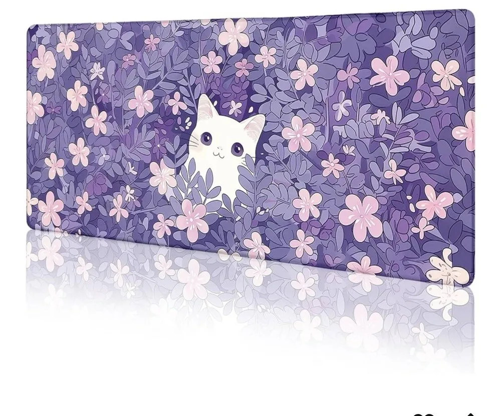 

Cat in purple flower beds, mousepad, anti-slip rubber, durable and washable table mat, computer accessories, high-quality carpet