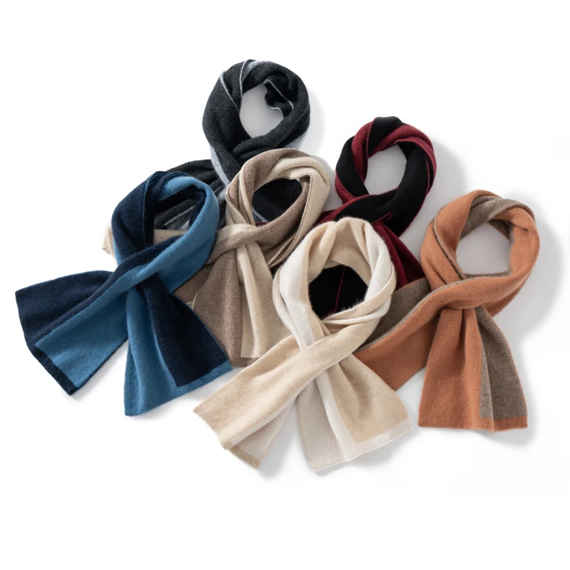 

Women's 100% Cashmere Knitted Scarf Windproof Cross Color Blocking Fluffy Soft Face Protect Neckerchief Lady Muffler for Winter