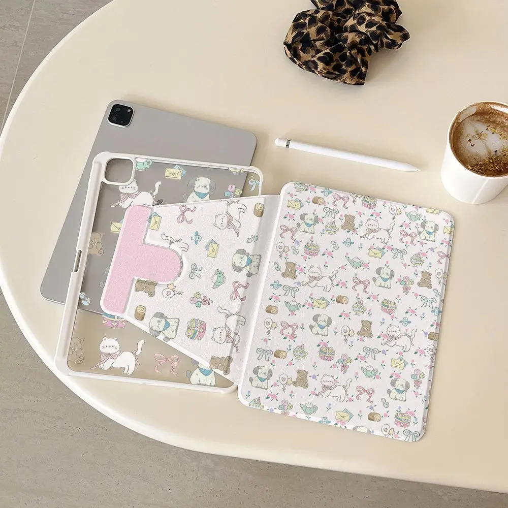 Cute Delicious Pastry Pink Bow Cat Teddy For iPad Pro Air 13'' 11'' M5 M4 M3 M2 2 1 11th A16 12.9'' 10 9 8 Th Mini 7 6 5 4 Case
