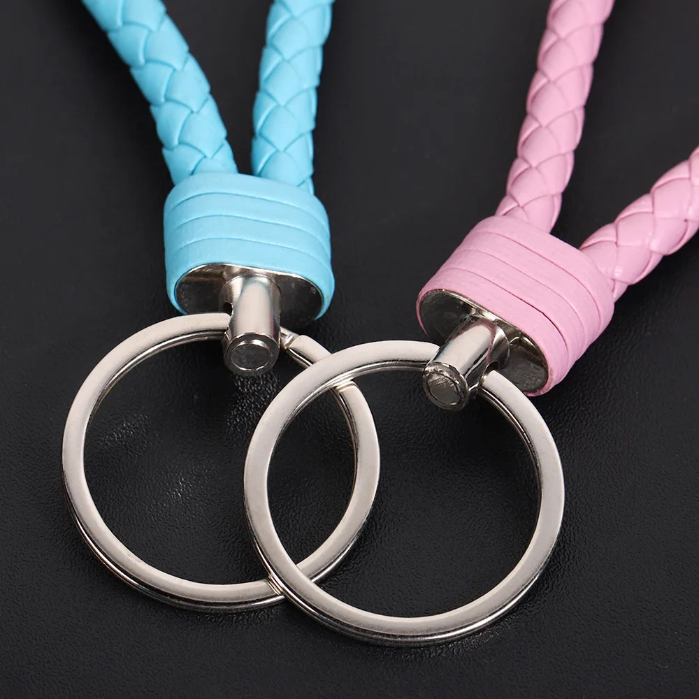 Customized Logo Keychain Hand-woven PU Leather Rope Key Chain Color Backpack Key Ring Pendant Gift Car Accessories Wholesale