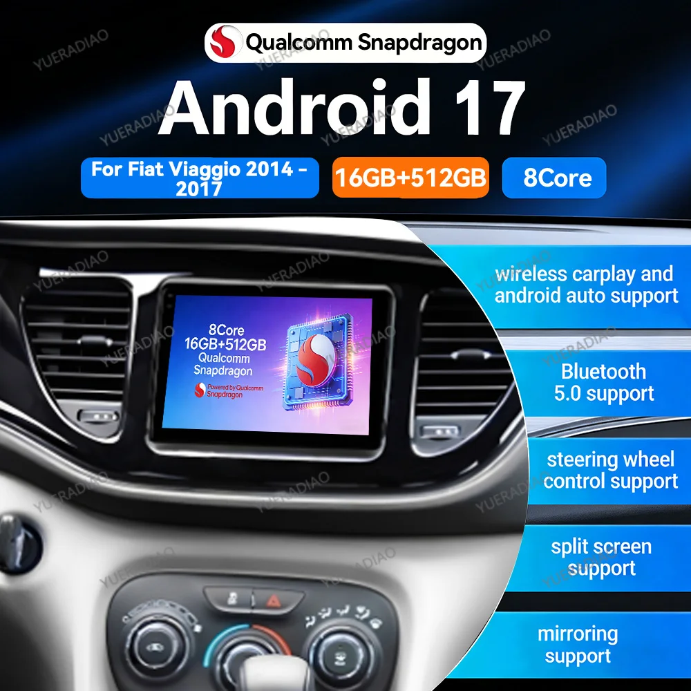 Android 17 Car Radio For Fiat Viaggio Ottimo 2014 - 2017 Qualcomm Touch Screen Autoradio FM GPS NAVI Carplay Multimedia Central