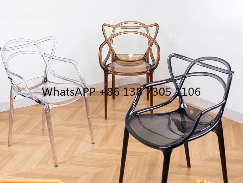 

Transparent crystal cat ear chair cafe hollow chair French acrylic transparent vine chair