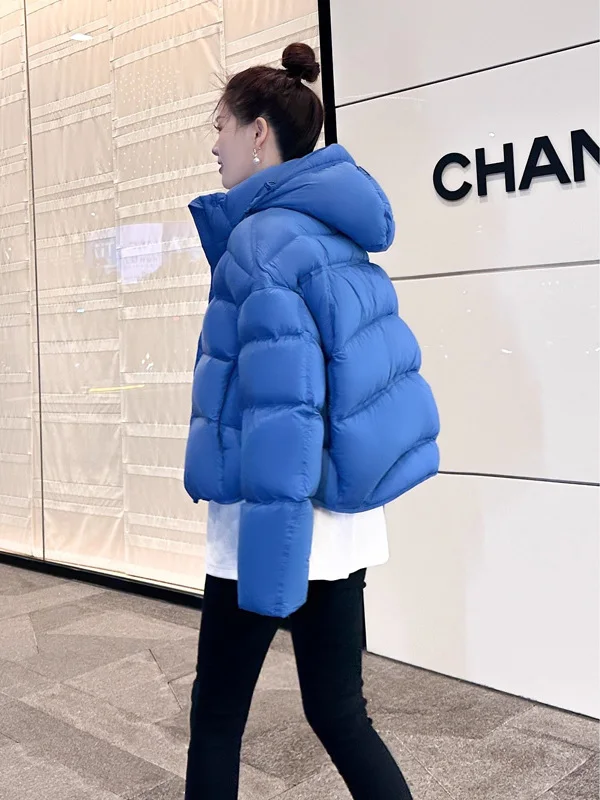 

Модная утепленная синяя хлопковая куртка с капюшоном для женщин, зимняя новинка, пуховик в корейском стиле, прямой крой, трендовая модель