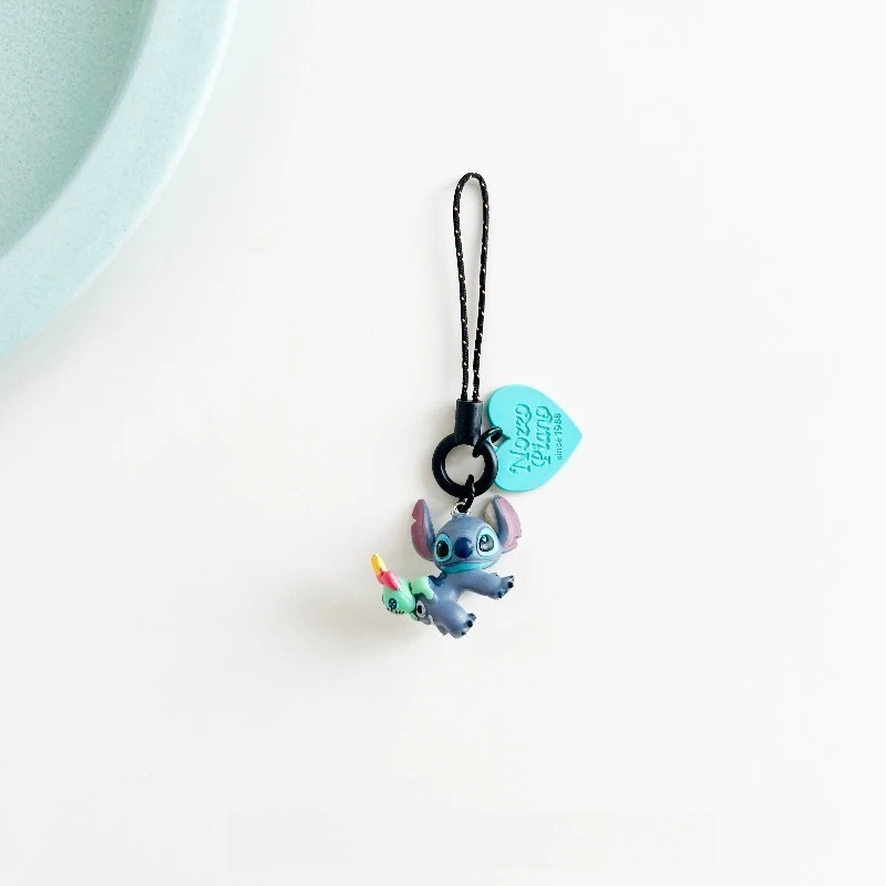 Porte-clés Disney Lilo et Stitch, coque de téléphone, pendentif en corde, figurines d'anime Kawaii, décoration de sac à dos, cadeaux pour amoureux