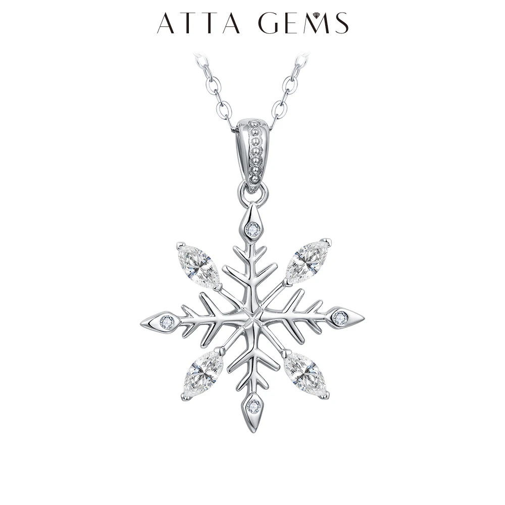 

ATTAGEMS D VVS1 Color Moissanite Necklace for Women Real 925 Sterling Silver Christmas Snowflake Pendant Party Gif Fine Jewelry
