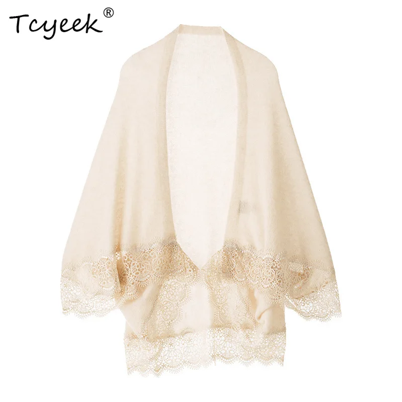 

Tcyeek, 100%Pure Cashmere Elegant Shawl, Women Solid Neck Protection, Soft Warm Hollow Out Cloak Scarf, Fall Winter A48908QC