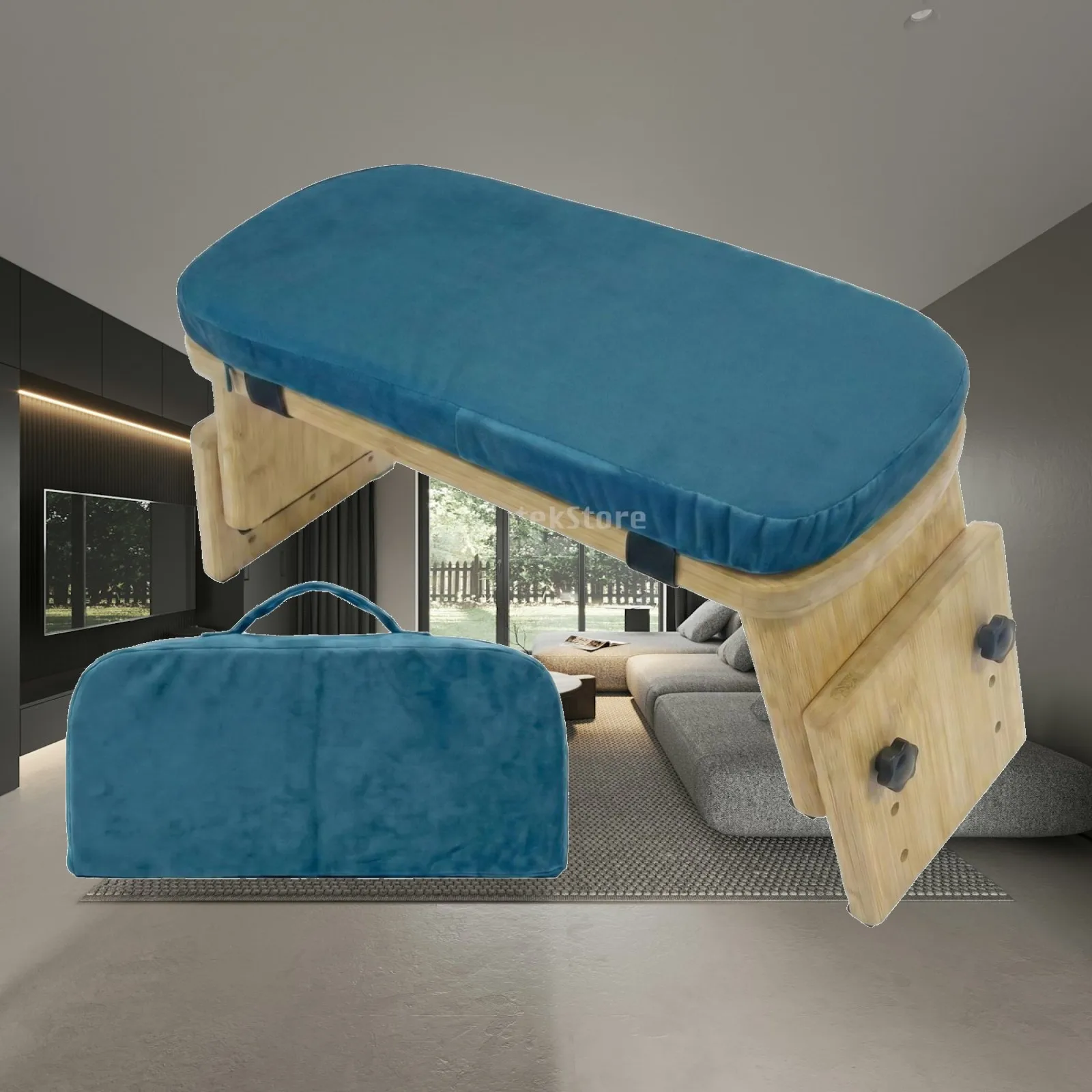 Ergonomic Kneeling Yoga Stool Adjustable Bamboo Design with Soft Padded Seat for Meditation Comfort