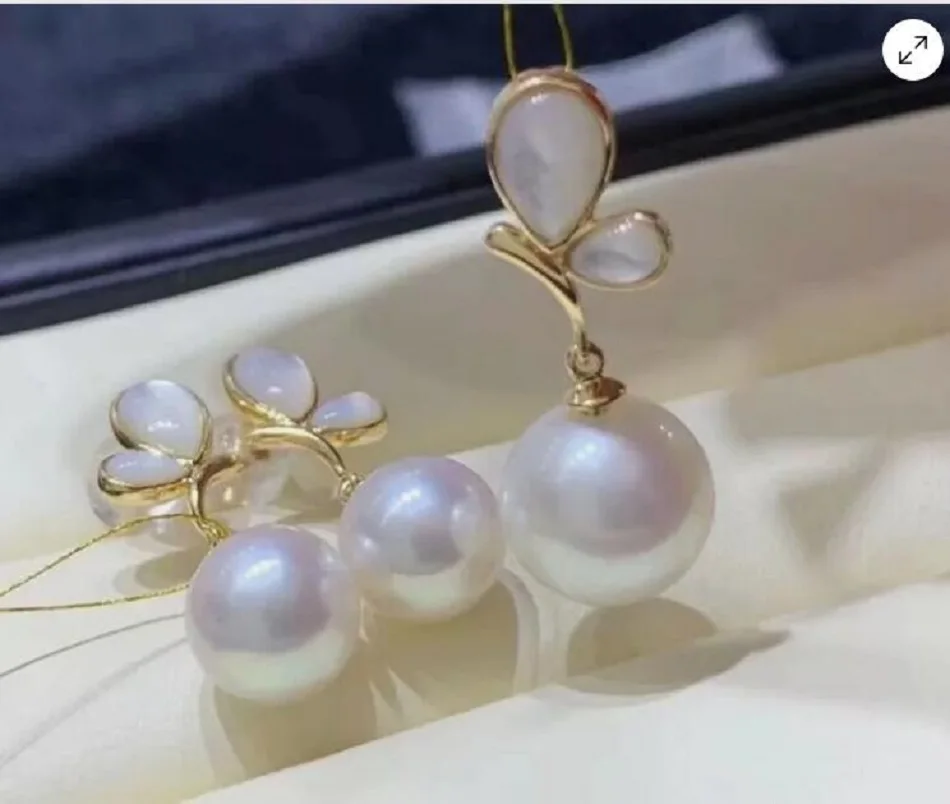 new AAAA Gorgeous10-11mm south sea White Round pearl pendant earring set 925