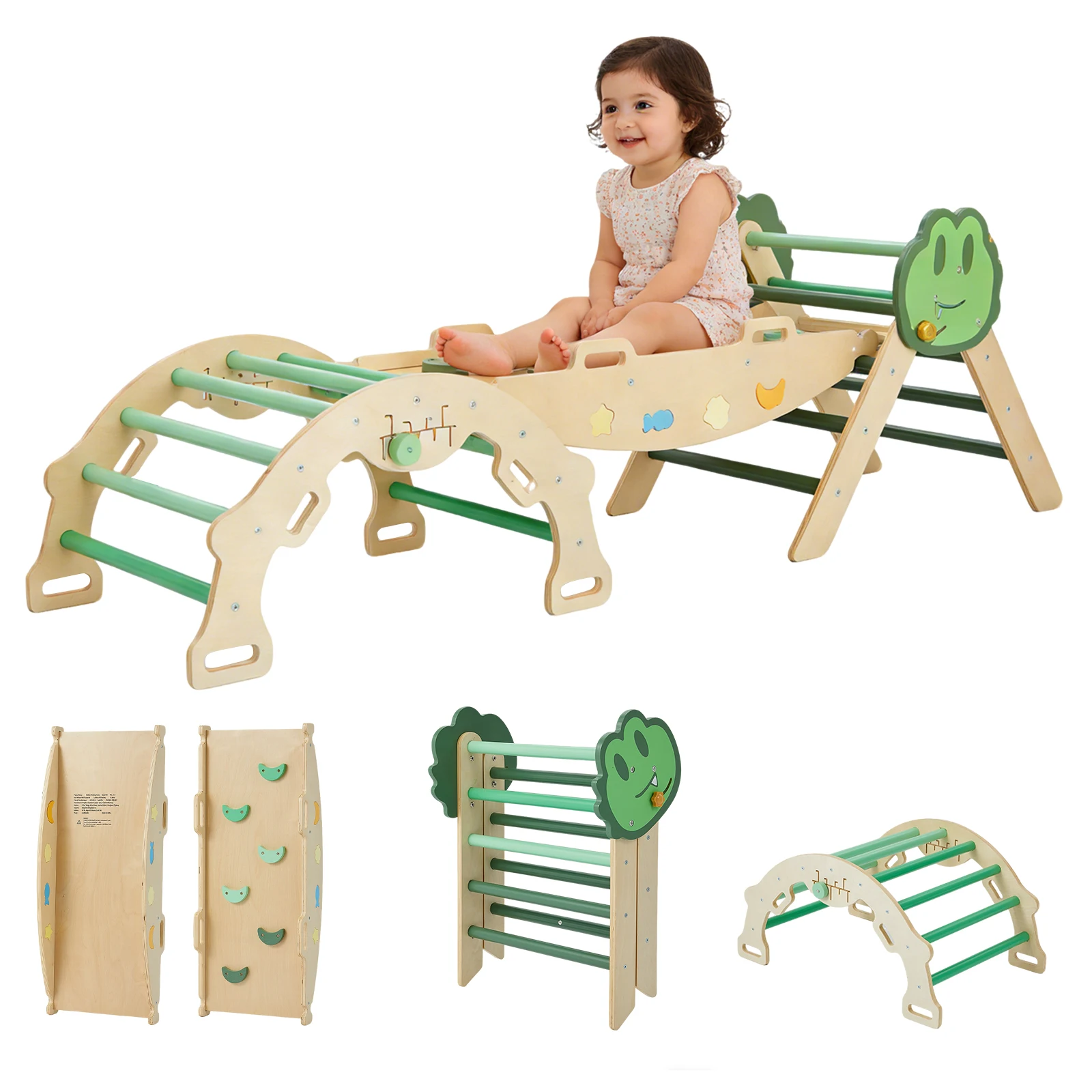7-in-1 Foldable Triangle Climbing Toys Set. with Arch & Ramp & Ladder. Wooden Montessor Climbing Set for Kids Toddler