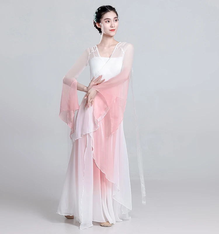 Elegant Ethnic Dance Costume Women's Flowing Fairy Body Veil Practice Suit Umbrella Dance Performance Traditional Chinese Fas...