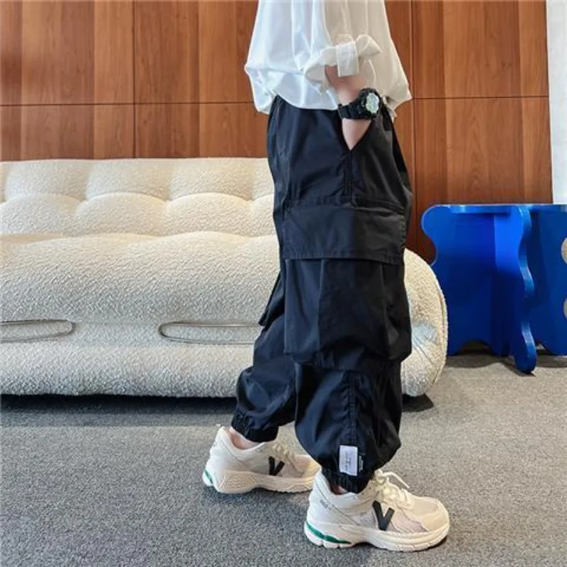 Boys 2026 Summer New Middle Kids Cargo Pants Cropped Loose Fit Casual Quick Dry Anti-Mosquito