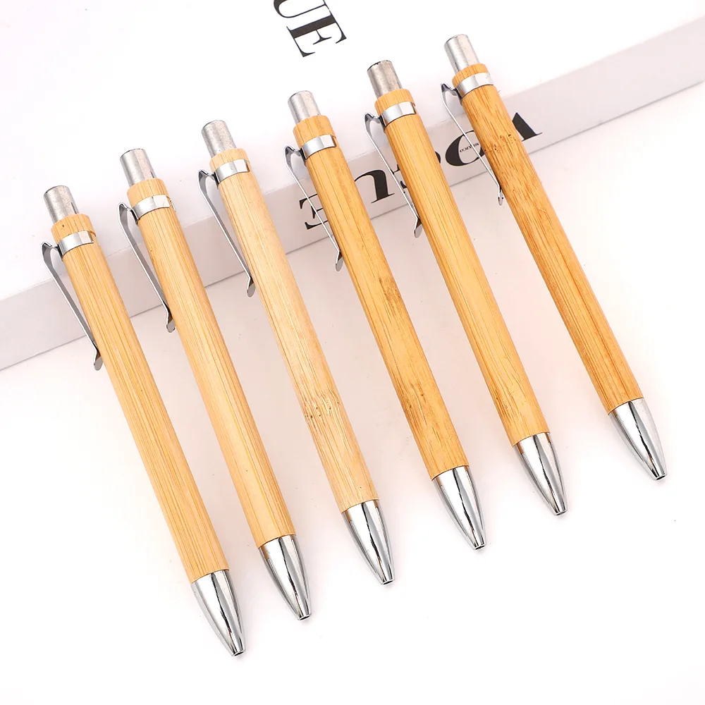 

50 шт., выдвижные бамбуковые шариковые ручки, ручка из натурального бамбука, устойчивые ручки-роллеры для подписи, школьные и офисные принадлежности