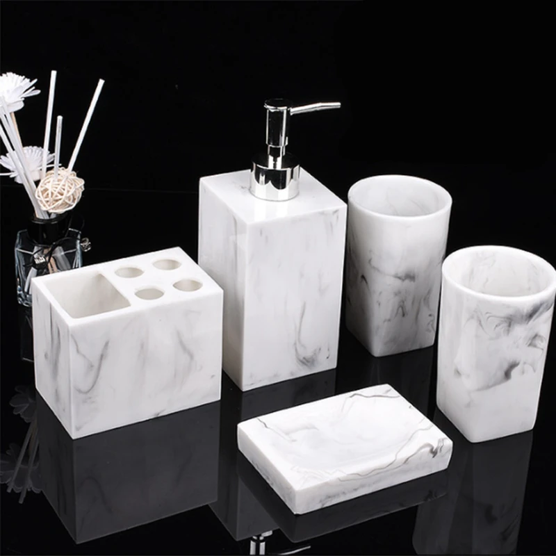 

1Set Resin Imitation Marble Bathroom Accessory Kits Mouthwash Cup Soap Toothbrush Holder Shampoo Bottle Household Wash