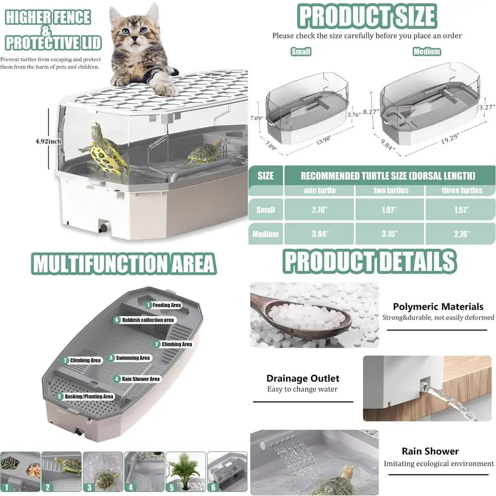 

Medium White Acrylic Turtle Tank with Lid, Multi-Functional Habitat, Easy Clean, Full View, Reptile Aquarium