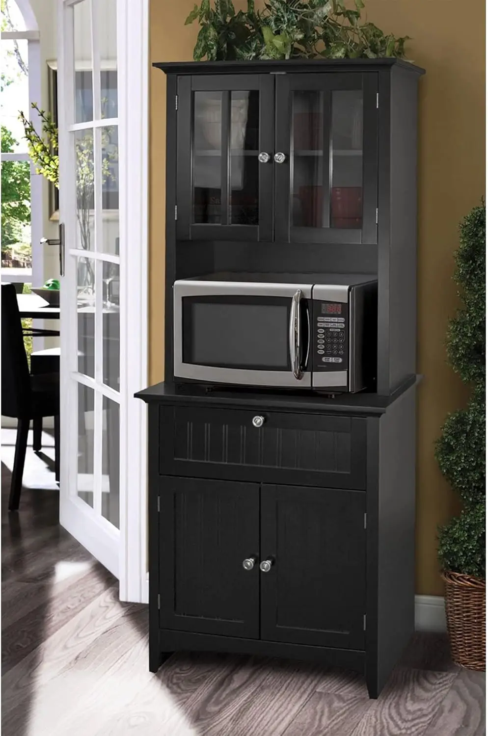 OS Home And Office Home and Office Buffet and  with Framed Glass Doors and Drawer, Large, Black, 1 Cabinet