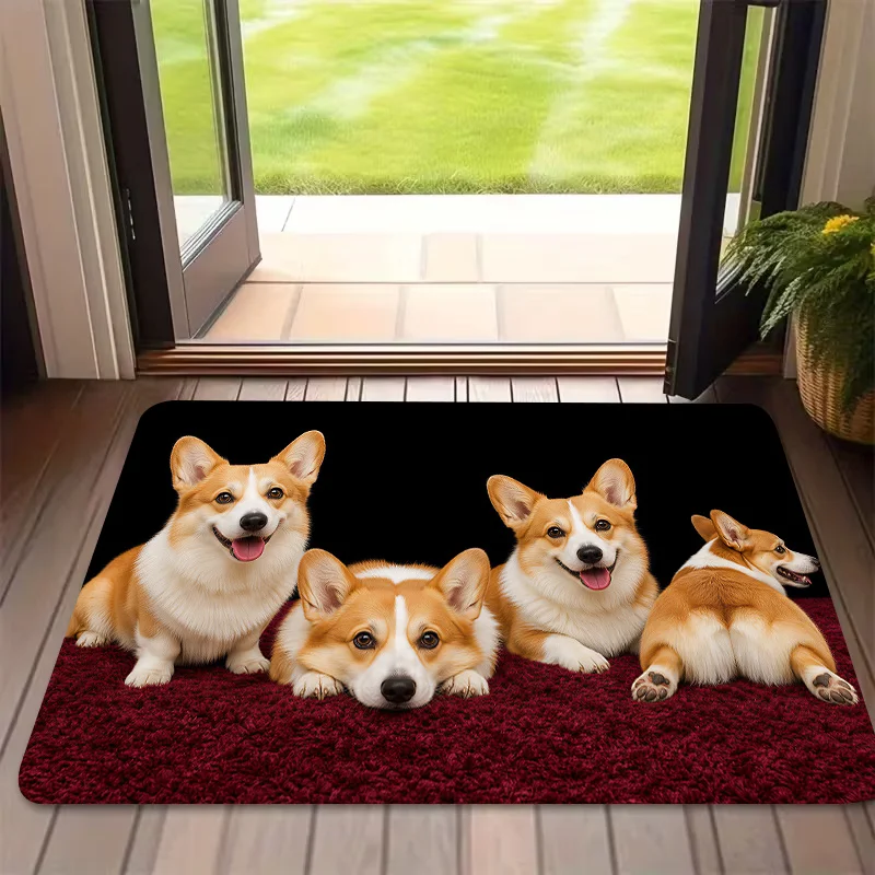 Chihuahua Smiling Black Background Rug High Contrast Tongue  Print Non Slip Washable Mat For Small Breed Lover Home Decor