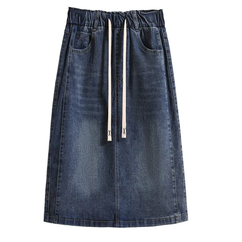 

High Waist A-Line Denim Skirt Slimming f-length Elastic Waist Loose Fit Spring Summer Women's plus Size Faion Skirt