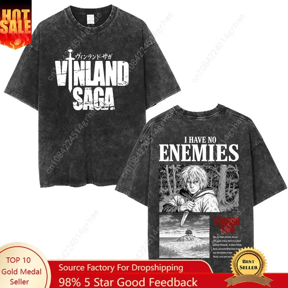 Vintage Washed Anime Vinland Saga Thorfinn Karlsefni T Shirt Mens Women Clothing Fashion Street