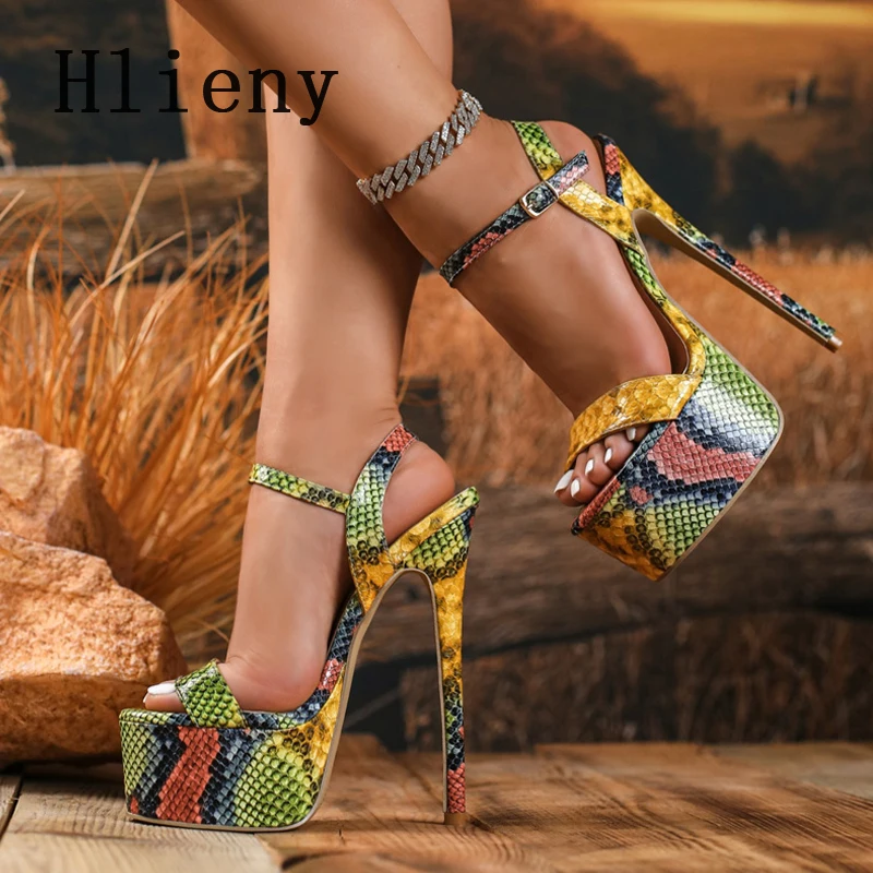 

Hlieny Sexy Platform Sandals Nightclub Woman Pumps Open Toe Buckle Strap Thin High Heels Designer Ladies Banquet Party Shoes