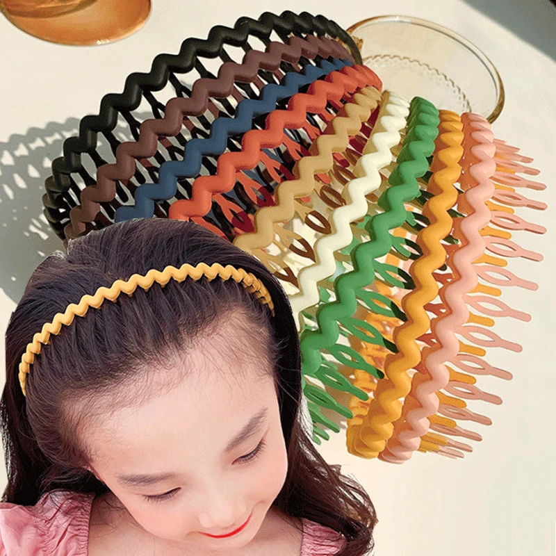 Elegant Solid Color Wave Hairbands For Women Trendy Toothed Non-slip Hair Combs Hair Accessories Girl Face Wash Sports Headbands