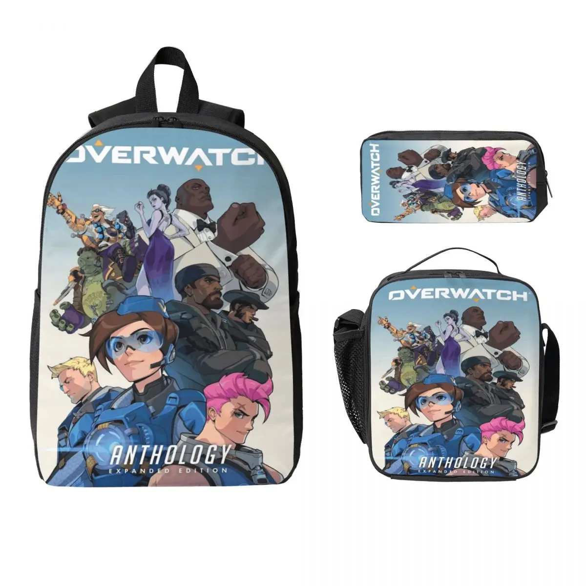 

3 шт. Overwatch набор школьных сумок на тему видеоигр для детей, сумки для ручек, наборы рюкзаков с ланч-бокс для школьников, рюкзак