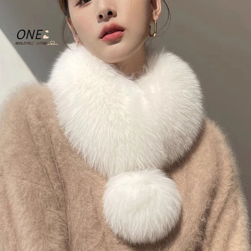 

Зимняя шаль с воротником из натурального лисьего меха, женский теплый двойной короткий меховой шарф на шею, шаль большого размера, роскошные толстые женские шарфы