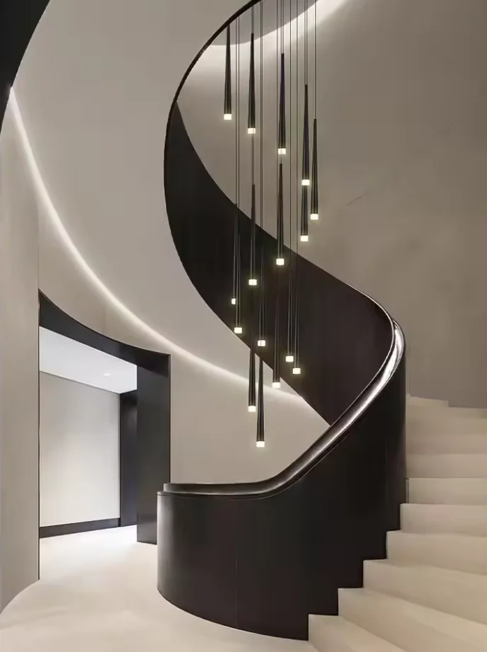 Stair Chandelier Modern Duplex Apartment Building Living Room Pendant Lamps Nordic Restaurant Loft Black Long LED Hanging Lights
