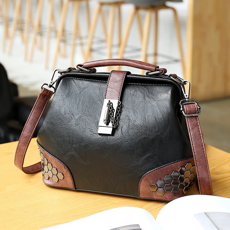 

Korean Style Women's Rivet Shoulder Lock Handbag Fashionable Crossbody Handheld Bag for Autumn And Winter