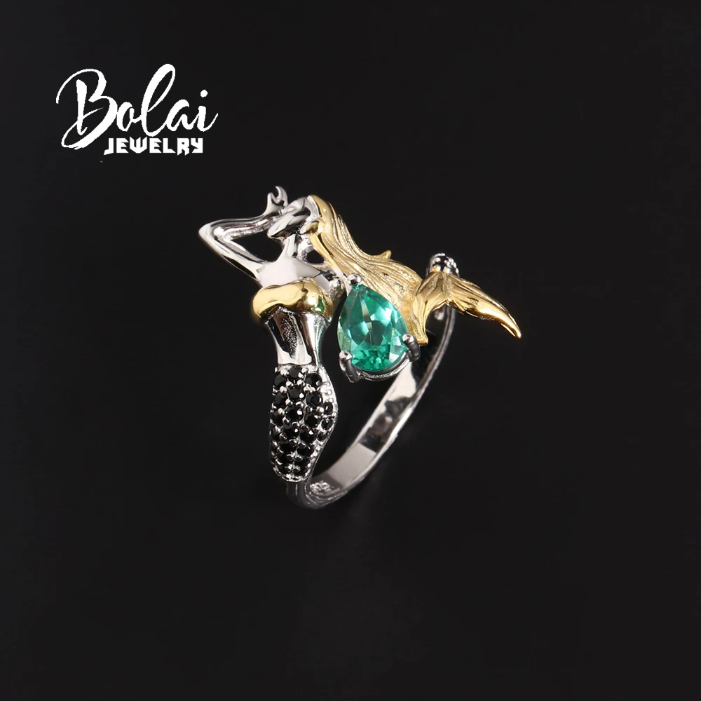 

Elegant Mermaid Design created pear 5*7mm emerald Nano Ring 925 sterling silver jewelry for women's proposal and banquet gifts