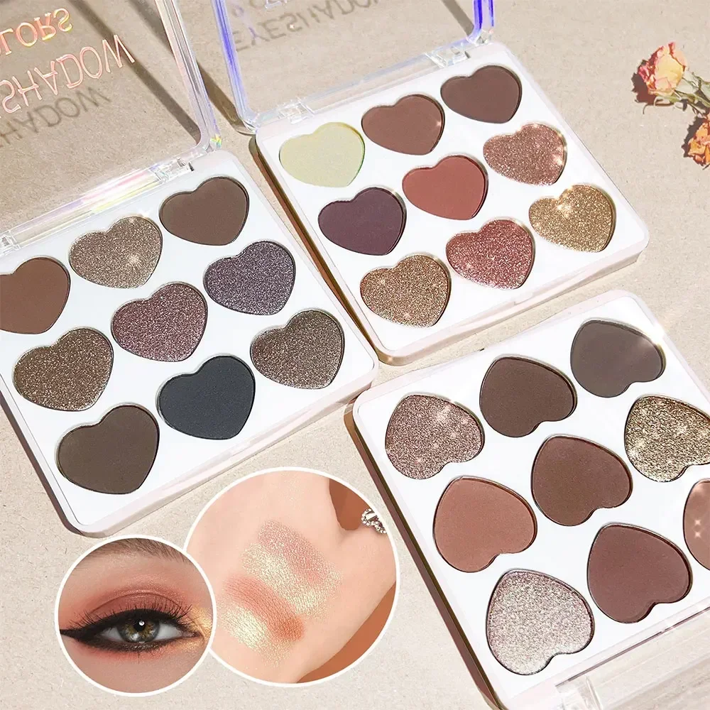 Paleta de sombras Love Nine Colors, brilho perolado fosco, à prova d'água e não é fácil de desbotar, paleta de maquiagem acessível