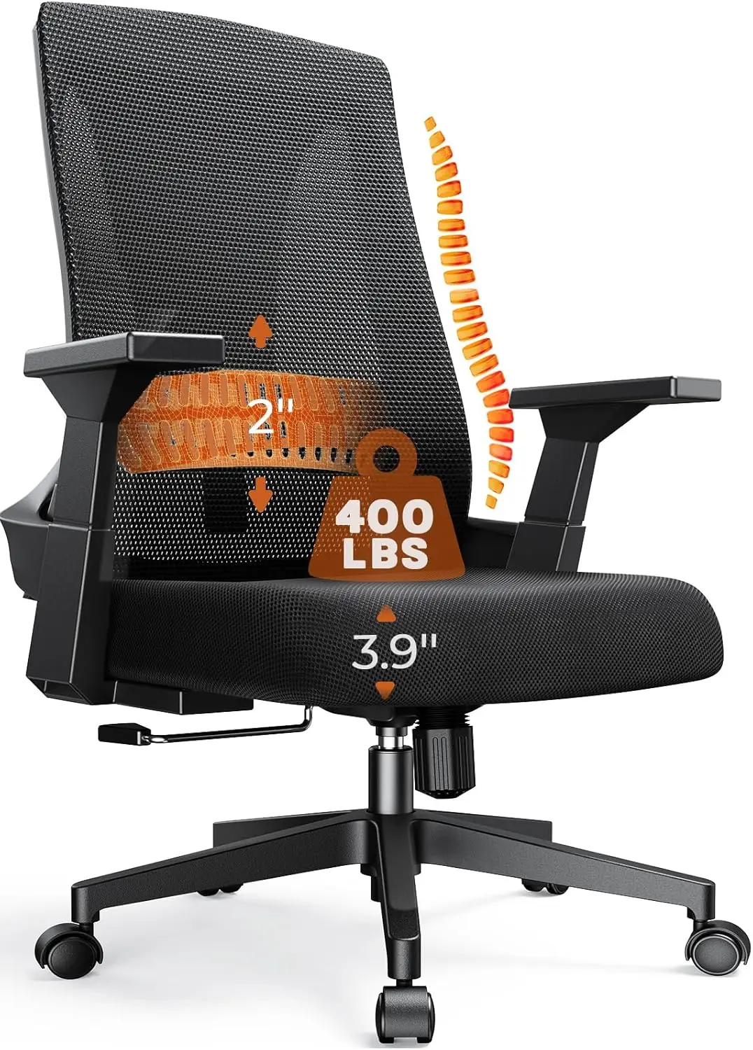 

Ergonomic office chair with a load-bearing capacity of 400 pounds to 3.9 inches, cushioned and high back computer chair