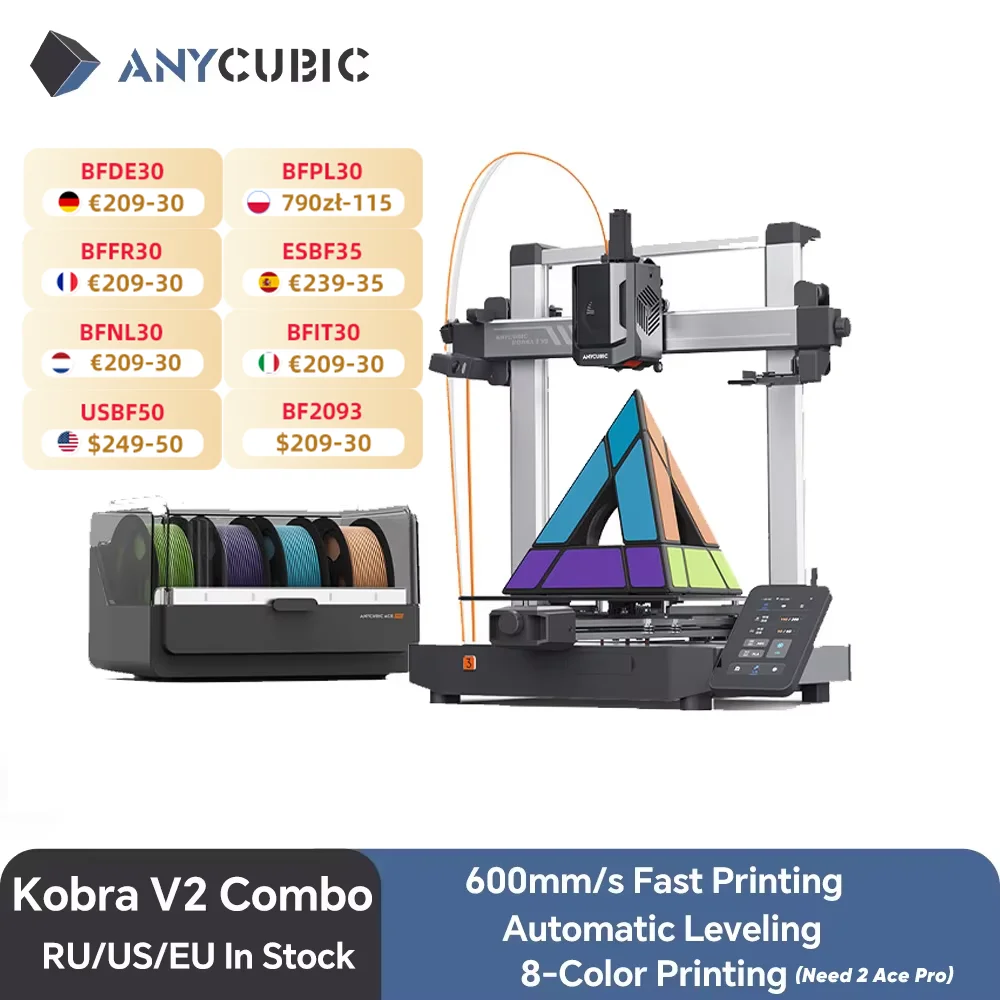 

ANYCUBIC Kobra 3 V2 Combo AE Version 600mm/s Fast Printing 3D Printer Up to 8 Colors Filament Auto Drying APP Control 3D Printer