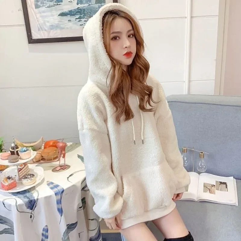 Bluzy damskie luźne 3 kolory z literami kieszeń kangurka Ulzzang studenci kobiety uniwersalne rekreacyjne proste unisex codzienne podstawowe ciepłe