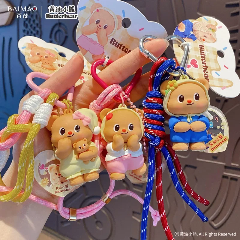 Chaveiro de urso de manteiga de desenho animado, pingente fofo, boneca criativa, chaveiro, anel, acessórios de bagagem, presente para crianças