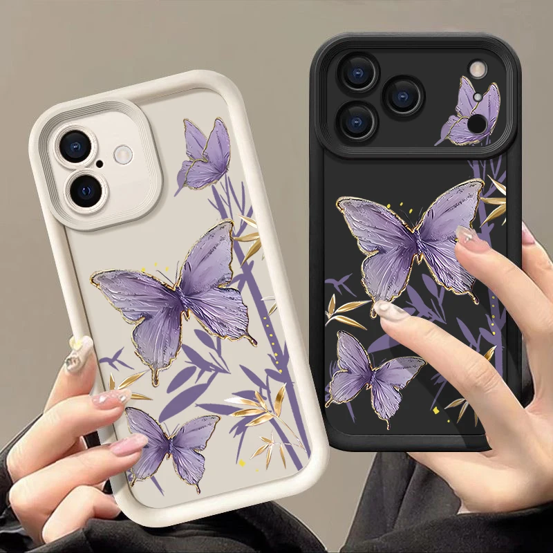 Lila Schmetterlingsdruck, weiche TPU-Handyhülle für iPhone 17 Pro Max Air 16e 16 15 14 Pro Max 13 12 Pro 16 15 14 Plus Silikonhülle