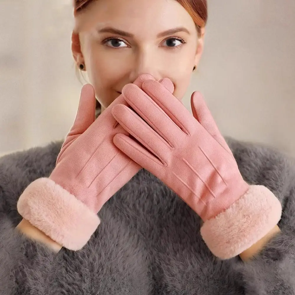 

Casual Windproof Suede Gloves Touch Screen Comfortable Full Fingers Mittens Warm Soft Women Winter Gloves Skiing