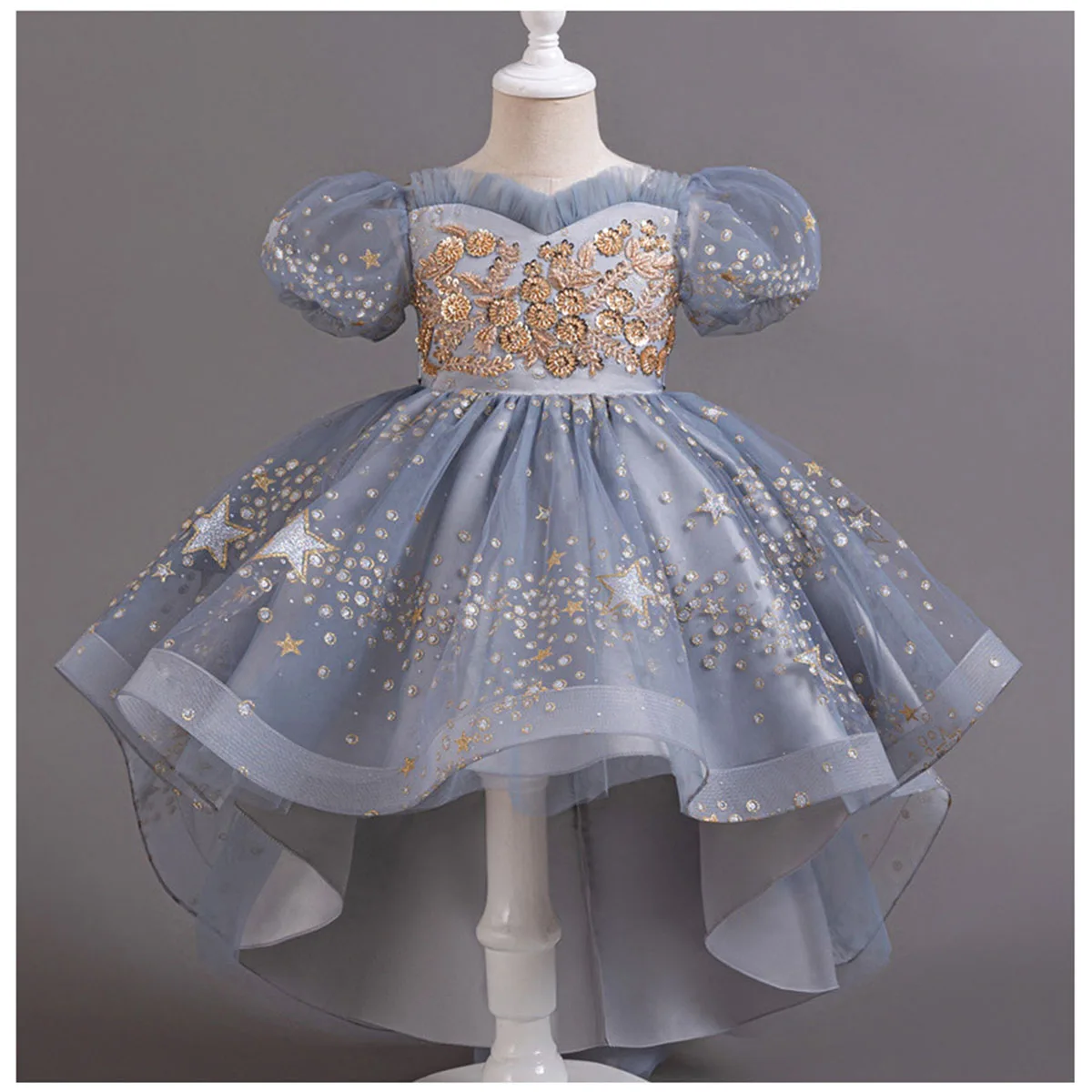 

LSYXH 3-12 Years Little Girls Ruffled High-Low Birthday Party Graduation Ceremony Pageant Festival Holiday Dress