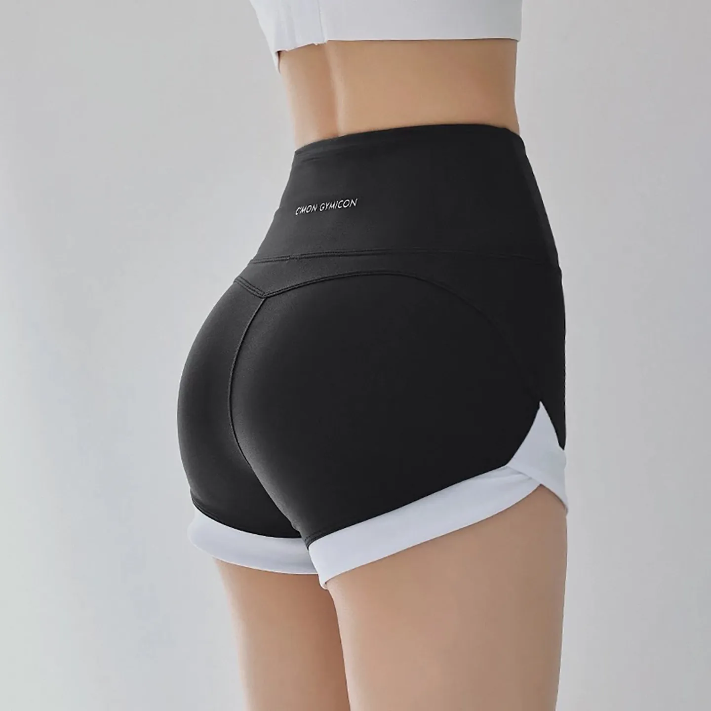 High waisted contrasting sports shorts for women's fitness, summer hip lifting, quick drying yoga three part pants for wearing,