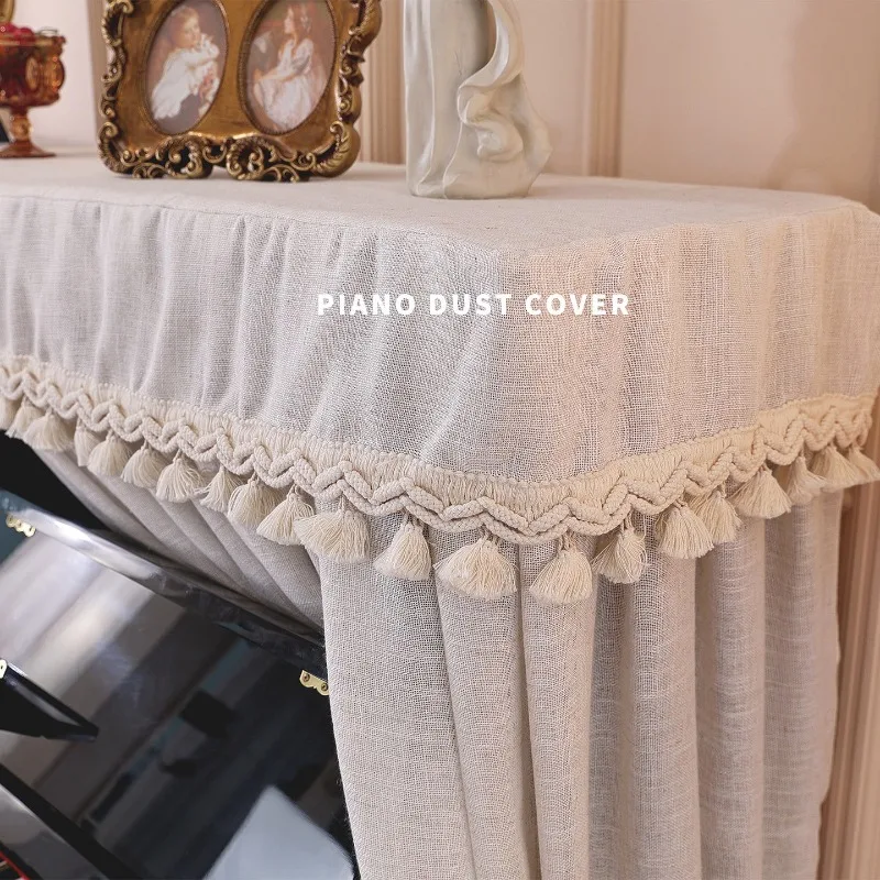 Imitation Linen Piano Full Cover Fringe Trim Dust Proof Piano Bench Cover Cloth Comfortable To The Touch Living Room Decorations