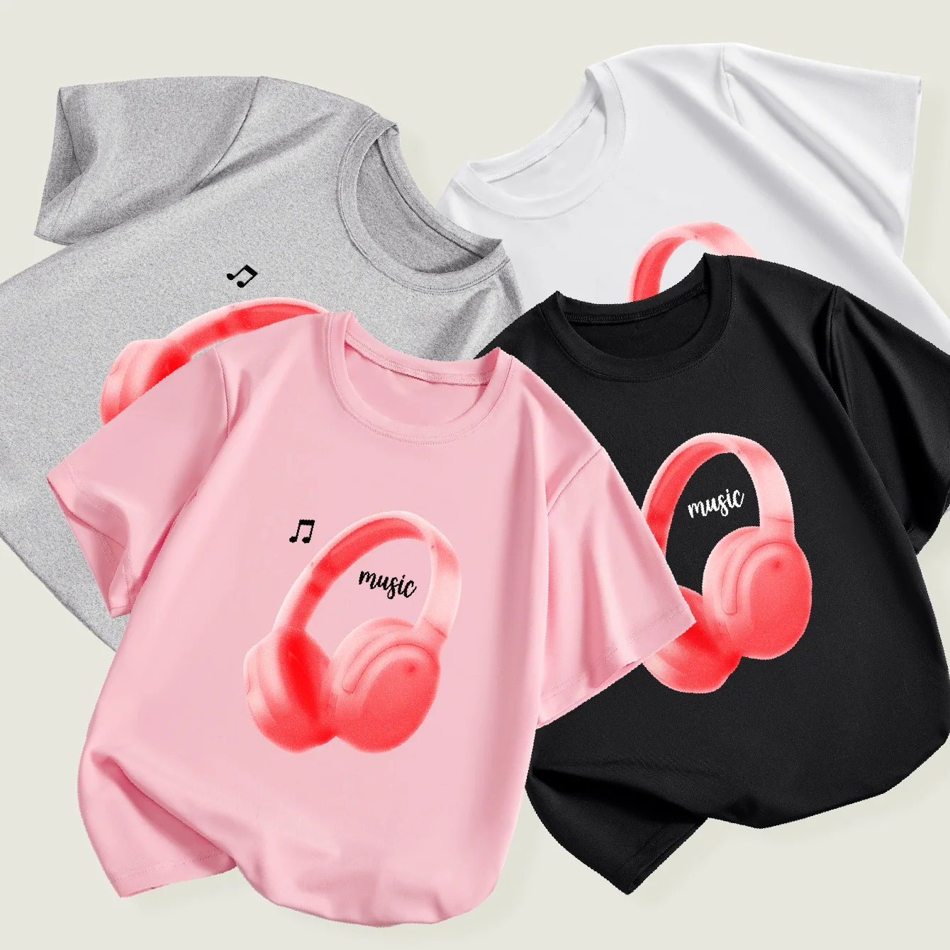 Ring Summer Casual Short-sleeved T-shirt Music Earphones Printed Round Neck Comfortable Children's Clothing Girl Boys Clothes